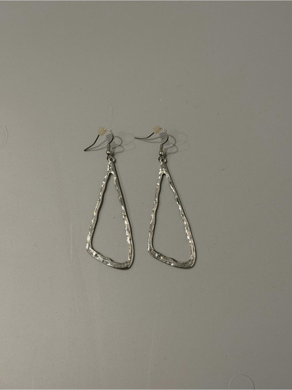 Hammered Open Triangle Drop Earrings - Silver Tone